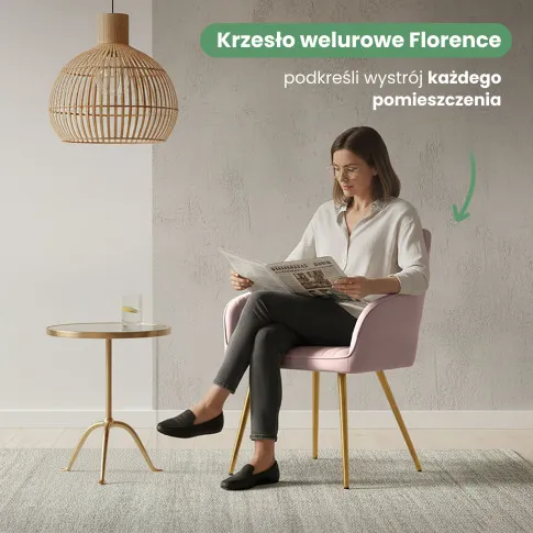Szczegółowe zdjęcie nr 8 produktu 4x Welurowe krzesło tapicerowane z przeszyciami Pudrowy Róż FLORENCE Złote nogi