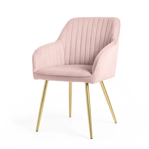 Fotografia 4x Welurowe krzesło tapicerowane z przeszyciami Pudrowy Róż FLORENCE Złote nogi z kategorii Krzesła