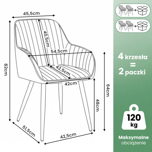 Zdjęcie 4x Welurowe krzesło tapicerowane z przeszyciami Pudrowy Róż FLORENCE Złote nogi | Edinos.pl