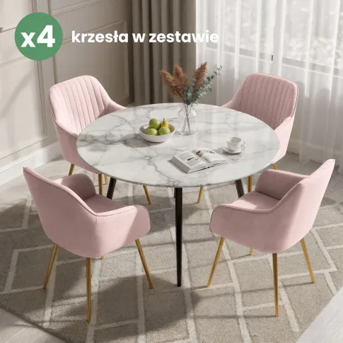 Szczegółowe zdjęcie nr 10 produktu 4x Welurowe krzesło tapicerowane z przeszyciami Pudrowy Róż FLORENCE Złote nogi
