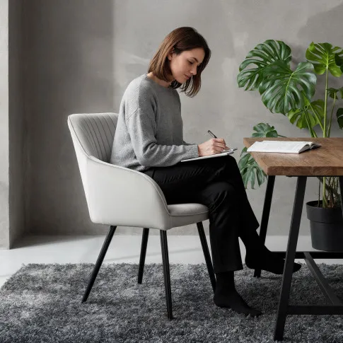 Szczegółowe zdjęcie nr 11 produktu 4x Welurowe krzesło tapicerowane z przeszyciami Szare FLORENCE Czarne nogi