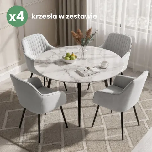 Szczegółowe zdjęcie nr 10 produktu 4x Welurowe krzesło tapicerowane z przeszyciami Szare FLORENCE Czarne nogi