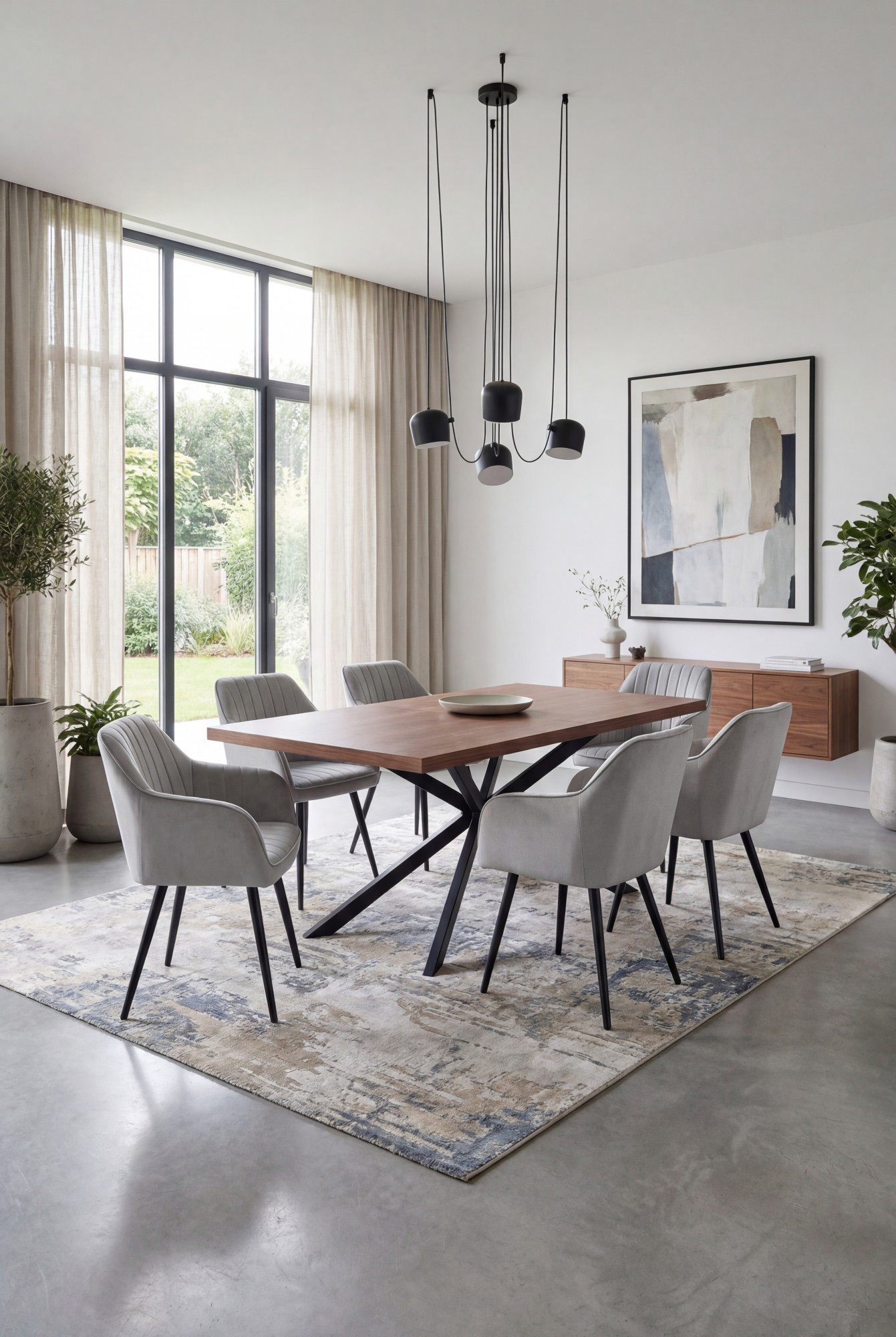 Aranżacja jadalni z szarymi krzesłami Sorvello