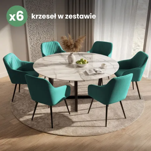 Szczegółowe zdjęcie nr 10 produktu 6x Welurowe krzesło tapicerowane z przeszyciami Butelkowa Zieleń FLORENCE Czarne nogi