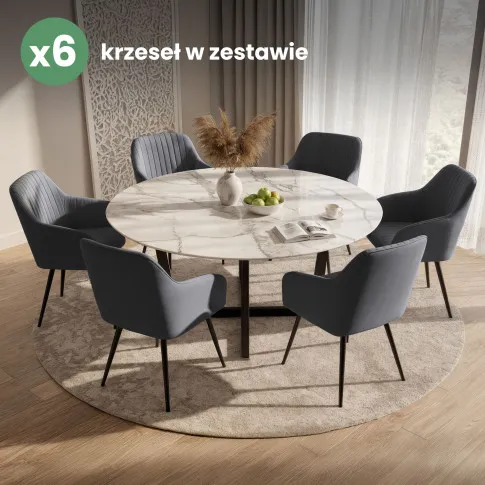 Szczegółowe zdjęcie nr 10 produktu 6x Welurowe krzesło tapicerowane z przeszyciami Ciemny Grafit FLORENCE Czarne nogi