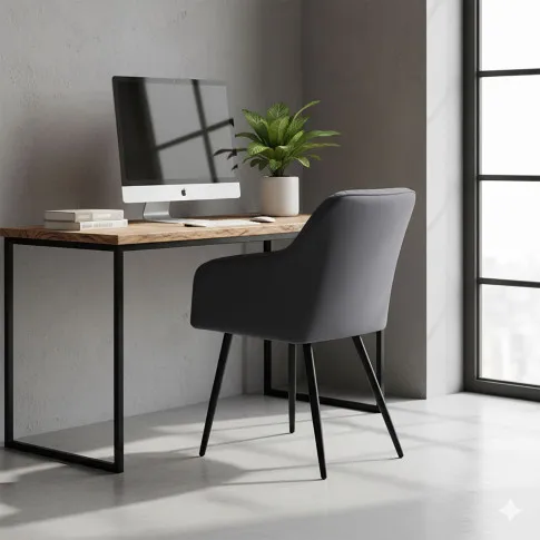 Szczegółowe zdjęcie nr 11 produktu 6x Welurowe krzesło tapicerowane z przeszyciami Ciemny Grafit FLORENCE Czarne nogi