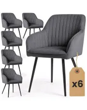Zestaw 6 grafitowych krzeseł tapicerowanych welurem - Sorvello w sklepie Edinos.pl