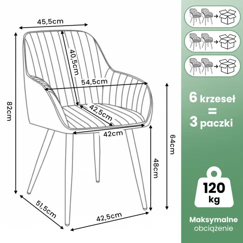 Zdjęcie 6x Welurowe krzesło tapicerowane z przeszyciami Kremowe FLORENCE Złote nogi | Edinos.pl