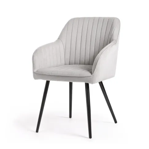 Fotografia 6x Welurowe krzesło tapicerowane z przeszyciami Szare FLORENCE Czarne nogi z kategorii Krzesła