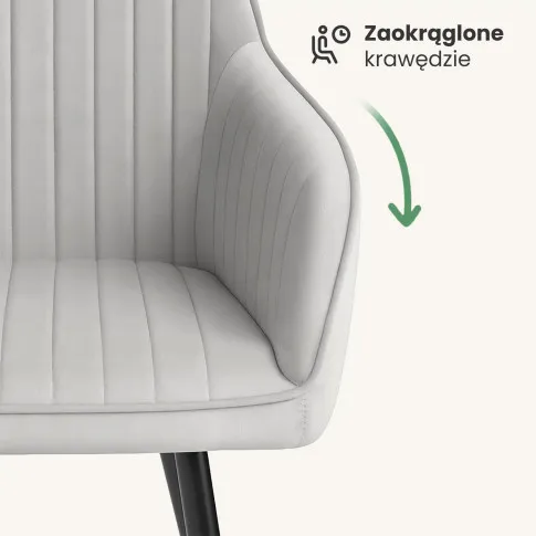 Szczegółowe zdjęcie nr 6 produktu 6x Welurowe krzesło tapicerowane z przeszyciami Szare FLORENCE Czarne nogi