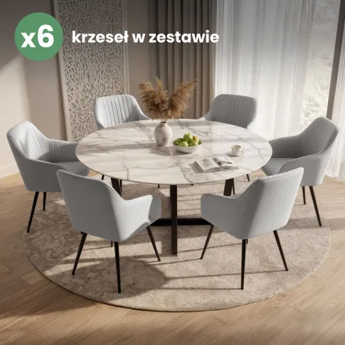 Szczegółowe zdjęcie nr 10 produktu 6x Welurowe krzesło tapicerowane z przeszyciami Szare FLORENCE Czarne nogi