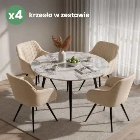 Szczegółowe zdjęcie nr 11 produktu 4x Welurowe krzesło obrotowe z przeszyciami Beżowe TURNO Czarne nogi