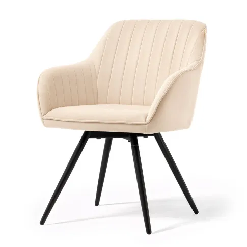 Fotografia 4x Welurowe krzesło obrotowe z przeszyciami Beżowe TURNO Czarne nogi z kategorii Krzesła