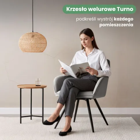 Szczegółowe zdjęcie nr 10 produktu 4x Welurowe krzesło obrotowe z przeszyciami Szare TURNO Czarne nogi