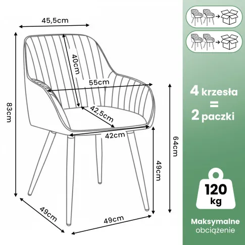 Zdjęcie 4x Welurowe krzesło obrotowe z przeszyciami Szare TURNO Czarne nogi | Edinos.pl