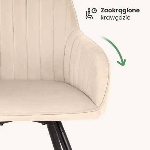 Szczegółowe zdjęcie nr 6 produktu 6x Welurowe krzesło obrotowe z przeszyciami Beżowe TURNO Czarne nogi