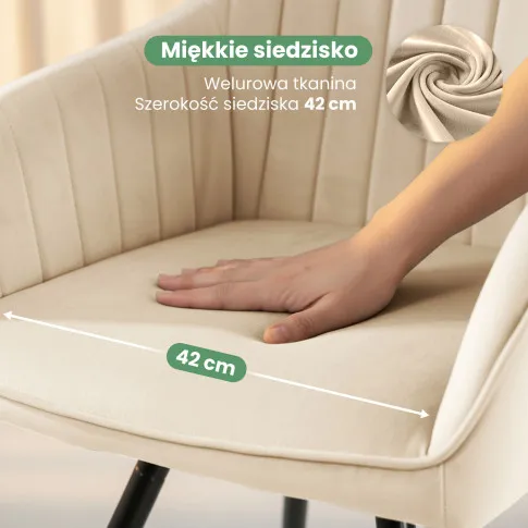 Szczegółowe zdjęcie nr 7 produktu 6x Welurowe krzesło obrotowe z przeszyciami Beżowe TURNO Czarne nogi