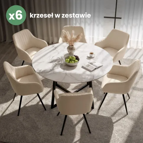 Szczegółowe zdjęcie nr 11 produktu 6x Welurowe krzesło obrotowe z przeszyciami Beżowe TURNO Czarne nogi