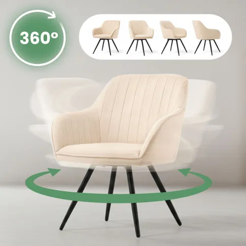 Szczegółowe zdjęcie nr 8 produktu 6x Welurowe krzesło obrotowe z przeszyciami Beżowe TURNO Czarne nogi