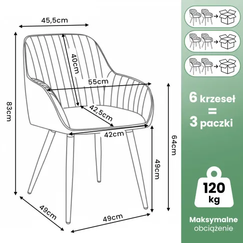 Zdjęcie 6x Welurowe krzesło obrotowe z przeszyciami Szare TURNO Czarne nogi | Edinos.pl
