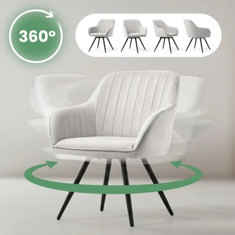 Szczegółowe zdjęcie nr 8 produktu 6x Welurowe krzesło obrotowe z przeszyciami Szare TURNO Czarne nogi