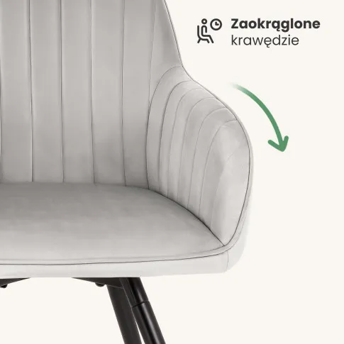 Szczegółowe zdjęcie nr 6 produktu 6x Welurowe krzesło obrotowe z przeszyciami Szare TURNO Czarne nogi