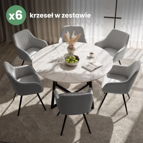 Szczegółowe zdjęcie nr 11 produktu 6x Welurowe krzesło obrotowe z przeszyciami Szare TURNO Czarne nogi