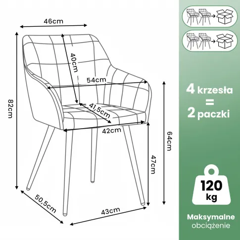 Zdjęcie 4x Krzesło tapicerowane z przeszyciami kwadratowymi Beżowe LUXANO Czarne nogi | Edinos.pl