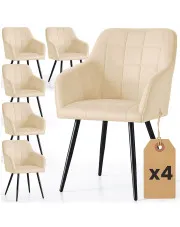 Zestaw 4 beżowych krzeseł tapicerowanych welurem - Cormelis 4X w sklepie Edinos.pl