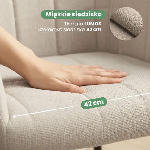 Szczegółowe zdjęcie nr 7 produktu 4x Krzesło tapicerowane z przeszyciami kwadratowymi Beżowe LUXANO Czarne nogi tkanina Lumos