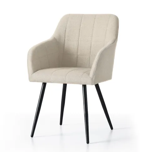 Fotografia 4x Krzesło tapicerowane z przeszyciami kwadratowymi Beżowe LUXANO Czarne nogi tkanina Lumos z kategorii Krzesła