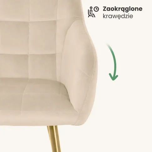 Szczegółowe zdjęcie nr 6 produktu 4x Krzesło tapicerowane z przeszyciami kwadratowymi Beżowe LUXANO Złote nogi