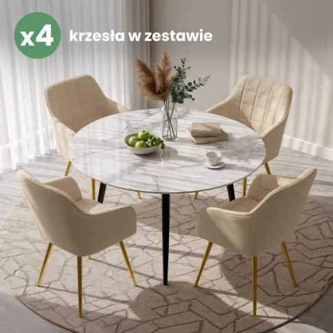 Szczegółowe zdjęcie nr 10 produktu 4x Krzesło tapicerowane z przeszyciami kwadratowymi Beżowe LUXANO Złote nogi