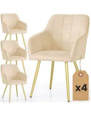 Zestaw 4 beżowych krzeseł tapicerowanych welurem - Cormelis 5X w sklepie Edinos.pl