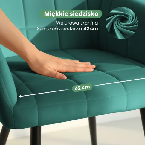 Szczegółowe zdjęcie nr 7 produktu 4x Krzesło tapicerowane z przeszyciami kwadratowymi Butelkowa Zieleń LUXANO Czarne nogi