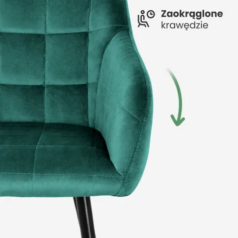Szczegółowe zdjęcie nr 6 produktu 4x Krzesło tapicerowane z przeszyciami kwadratowymi Butelkowa Zieleń LUXANO Czarne nogi