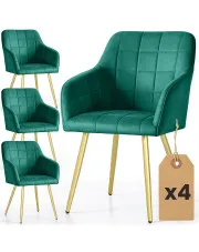 Zestaw 4 zielonych krzeseł pikowanych w stylu glamour - Cormelis 5X w sklepie Edinos.pl