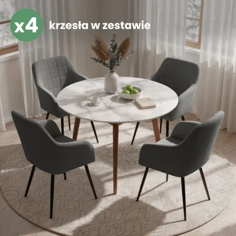 Szczegółowe zdjęcie nr 10 produktu 4x Krzesło tapicerowane z przeszyciami kwadratowymi Ciemny Grafit LUXANO Czarne nogi tkanina Lumos