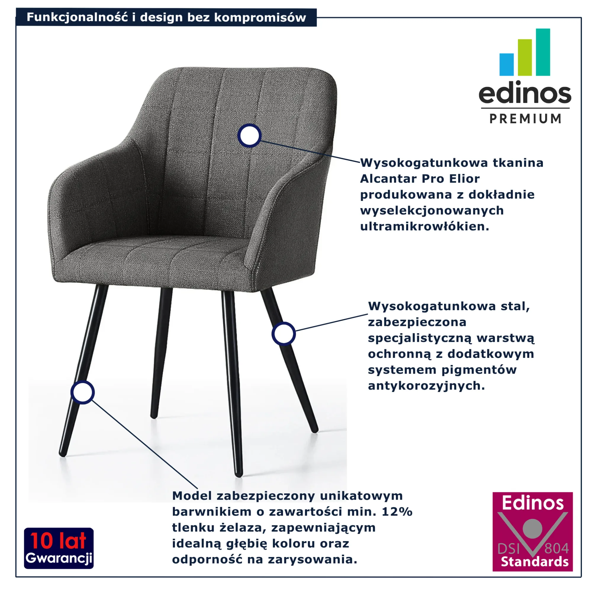 Grafitowe krzesło tapicerowane Cormelis 3X