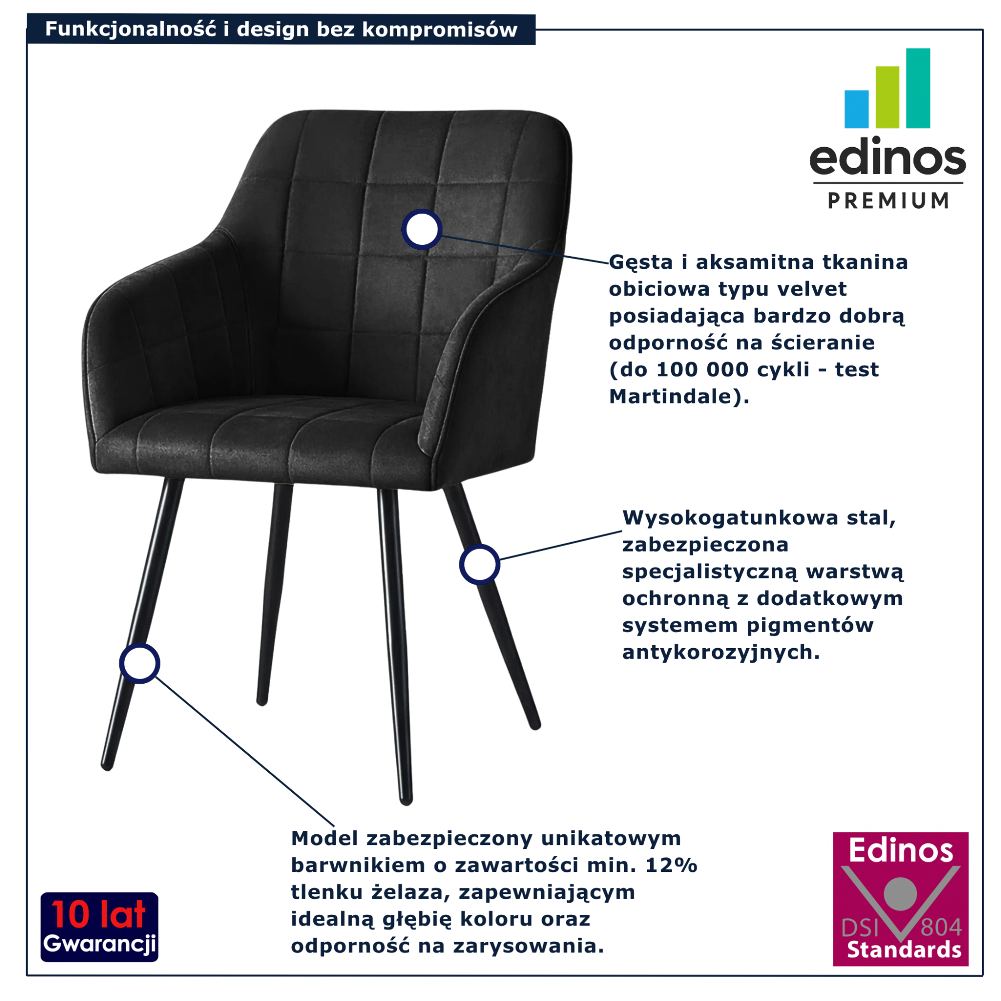 Czarne krzesło tapicerowane Cormelis 4X