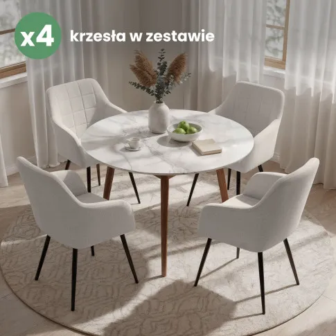 Szczegółowe zdjęcie nr 10 produktu 4x Krzesło tapicerowane z przeszyciami kwadratowymi Kremowe LUXANO Czarne nogi tkanina Lumos