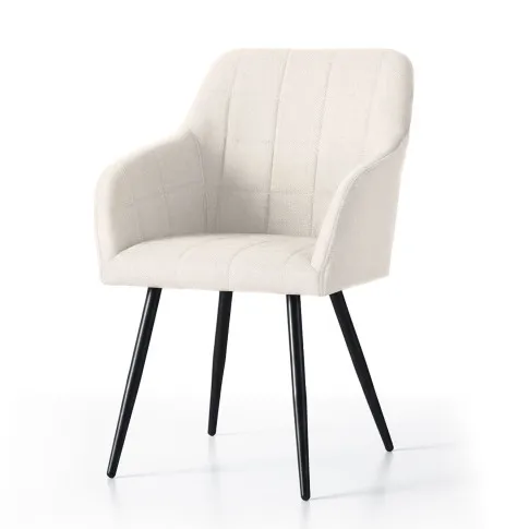 Fotografia 4x Krzesło tapicerowane z przeszyciami kwadratowymi Kremowe LUXANO Czarne nogi tkanina Lumos z kategorii Krzesła