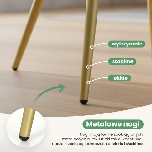 Szczegółowe zdjęcie nr 9 produktu 4x Krzesło tapicerowane z przeszyciami kwadratowymi Pudrowy Róż LUXANO Złote nogi