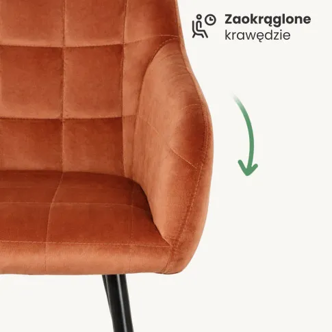 Szczegółowe zdjęcie nr 6 produktu 4x Krzesło tapicerowane z przeszyciami kwadratowymi Miedziane LUXANO Czarne nogi