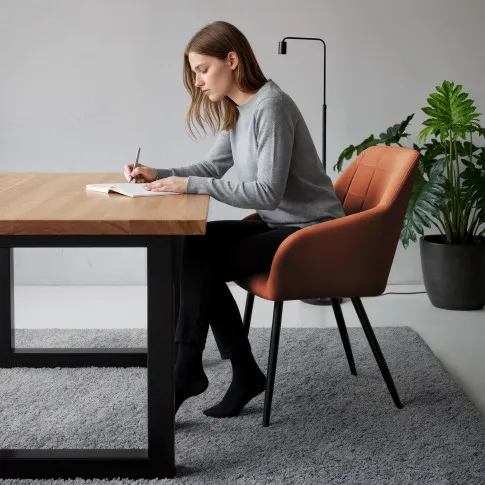 Szczegółowe zdjęcie nr 11 produktu 4x Krzesło tapicerowane z przeszyciami kwadratowymi Miedziane LUXANO Czarne nogi