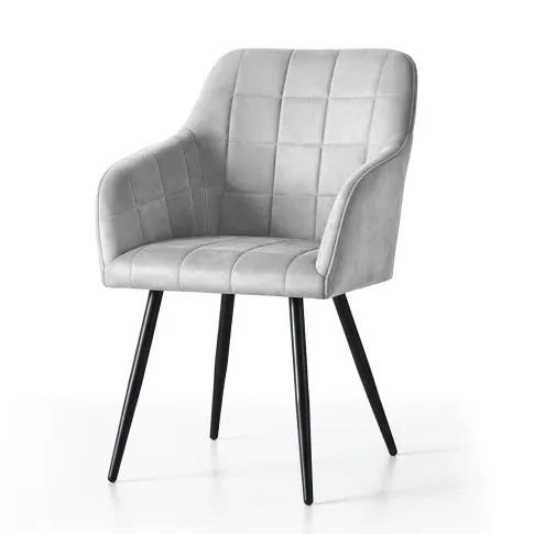 Fotografia 4x Krzesło tapicerowane z przeszyciami kwadratowymi Szare LUXANO Czarne nogi z kategorii Krzesła