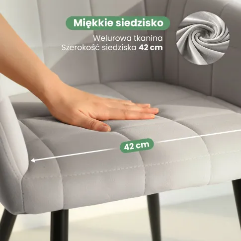 Szczegółowe zdjęcie nr 7 produktu 4x Krzesło tapicerowane z przeszyciami kwadratowymi Szare LUXANO Czarne nogi