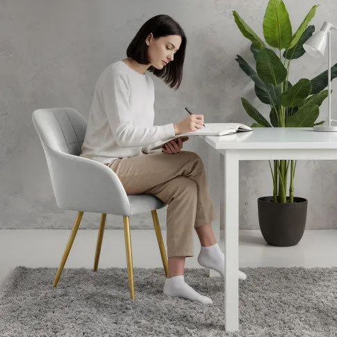 Szczegółowe zdjęcie nr 11 produktu 4x Krzesło tapicerowane z przeszyciami kwadratowymi Szare LUXANO Złote nogi