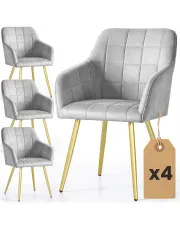 Zestaw 4 szarych krzeseł pikowanych w stylu glamour - Cormelis 5X w sklepie Edinos.pl