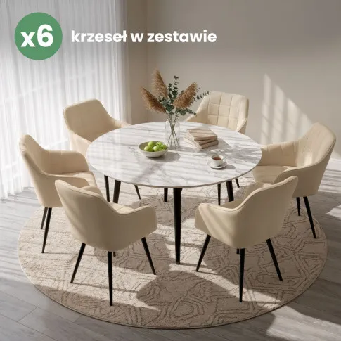 Szczegółowe zdjęcie nr 10 produktu 6x Krzesło tapicerowane z przeszyciami kwadratowymi Beżowe LUXANO Czarne nogi